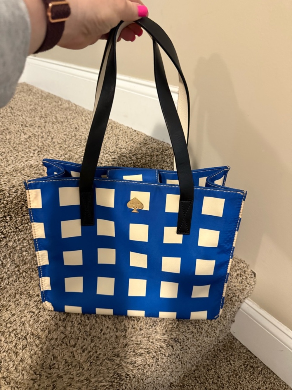 kate spade blue elise berry street purse, checkered pattern